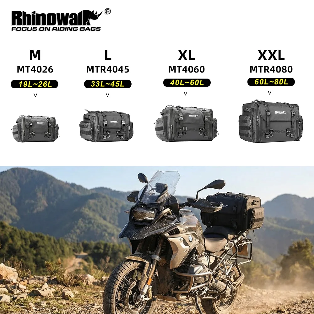 

Rhinowalk Motor Tail Bag Waterproof 19L-80L Expandable Big Capacity Motorcycle Back Seat Saddlebag Pannier Luggage For Most Moto
