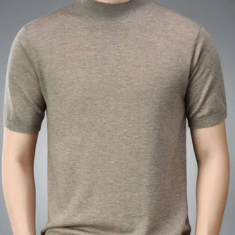 

Zero Pressure Men'S Fine Wool Half Turtleneck Half Sleeve Base Knit Pullover Short Sleeve-Shirt Simple Style