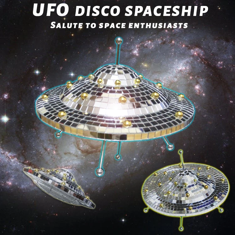 UFO Spaceship Disco Ball Home Décor Vintage Mirror Reflective Decorations UFO Space World Desk Ornaments Art Crafts 9inch*6.3in