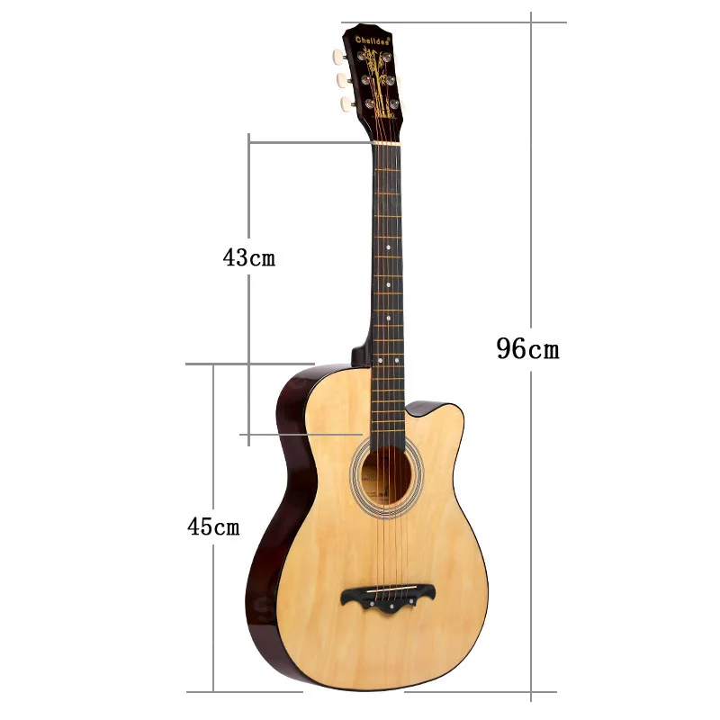 Guitarra de 38 pulgadas para principiantes, instrumento de práctica para estudiantes, personalizable