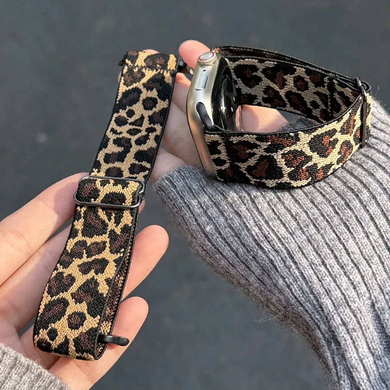1 Pack Leopard Print Elastic Loop Band For Apple Watch Band 11 10 Strap 38mm 40mm 41mm 42mm 44mm 45mm 49mm, Replacement Bracelet image 2
