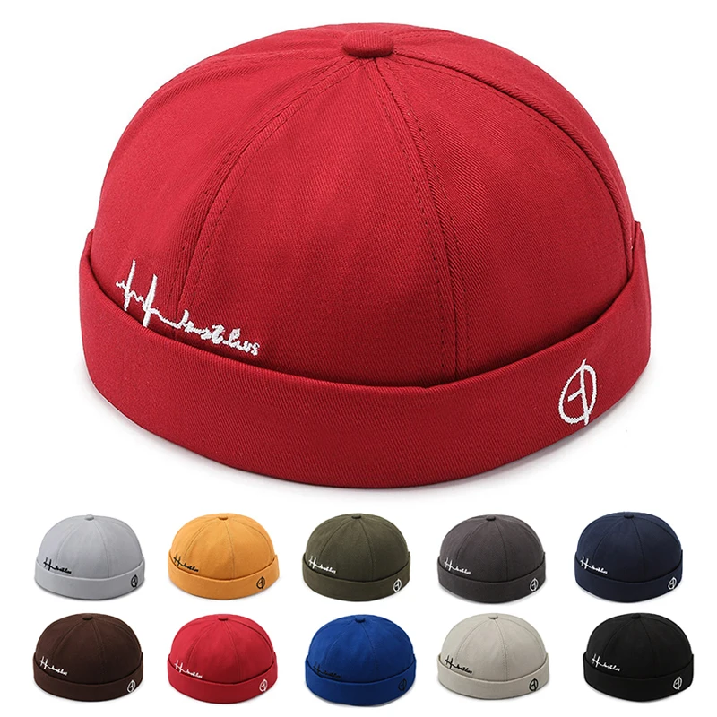 

Men Solid Color Landlord Caps Spring Autumn Melon Skin Hats Literary Hip Hop Hat Cap Embroidery Unisex Brimless Beanie Hats Cap