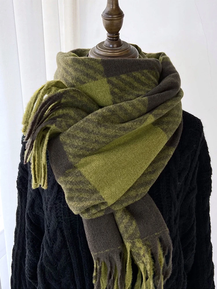 

Новый вязаный Ретро-шарф из искусственного кашемира, головной платок, зимний женский и мужской шарф в клетку, теплый шарф из пашмины с кисточками, Женская шаль