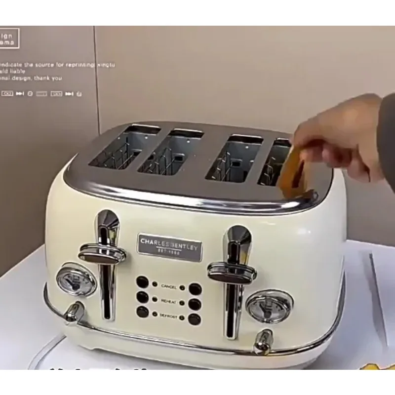 

6-ступенчатый электрический тостер для завтрака в стиле ретро для бургерных булочек, автоматический 4-х слайсерный тостер для хлеба