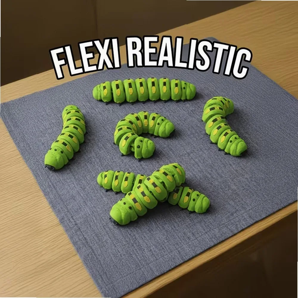 3PCS 3D Printed Articulated Caterpillar Fidget Toy Cute Multi-Color Hinge Jointed Desk Gift Stress Relief