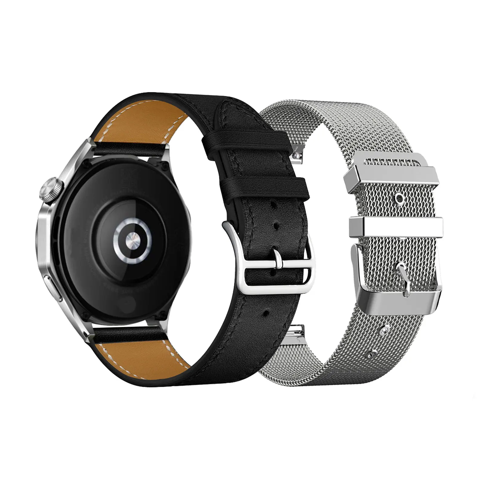 2pcs Stylish Bands for Huawei Watch GT 5/GT 5 Pro/GT 6 Pro/GT 6/GT Runner 46mm One Leather Strap and One Metal Strap