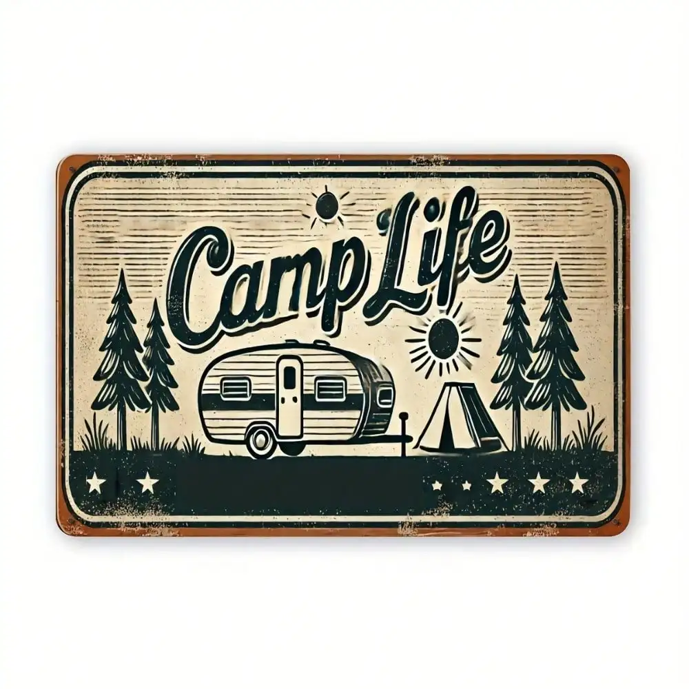 Vintage Camper Metal Wall Art Rustic RV Decor Retro Airstream Sign for Cabin Camping Enthusiasts