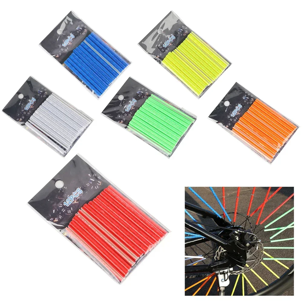 12pcs Bicycle Wheel Spokes Reflective Sticker Tube Strip Cycling Reflector DIY Cycling Reflector Bike Moto Scooter Reflective