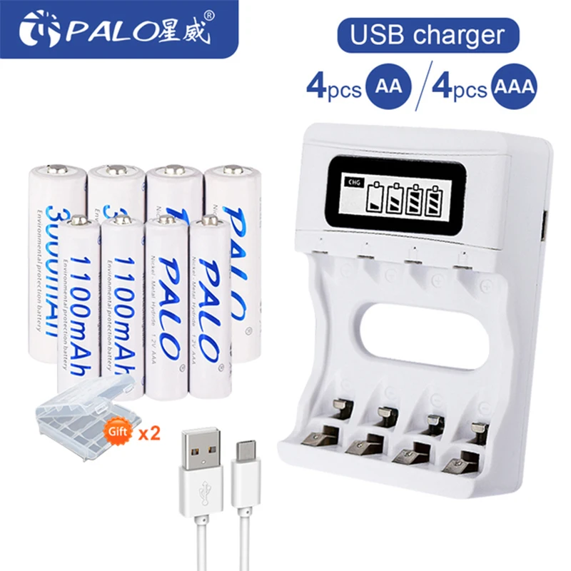 Pilas AA AAA Ni-MH nicd recargables, 1,2 V, 1,2 voltios, 2a, 3a, con 4 ranuras, LCD, USB, cargador de batería inteligente, 4-20 Uds.