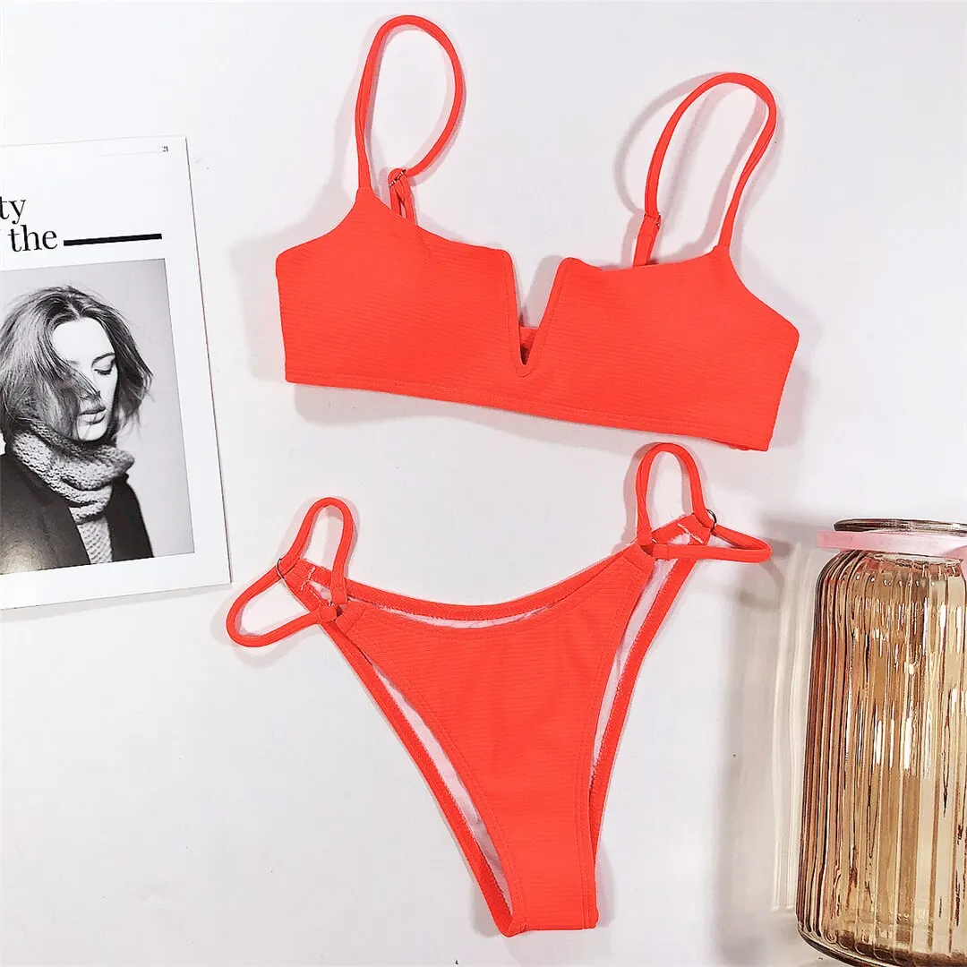 3 Farben 2026 Gerippter Neon-Gelber Bikini Damen-Badeanzug Zweiteiliger Bikini-Set Bademode Badeanzug Schwimmen Damen V2131 – Detail 20