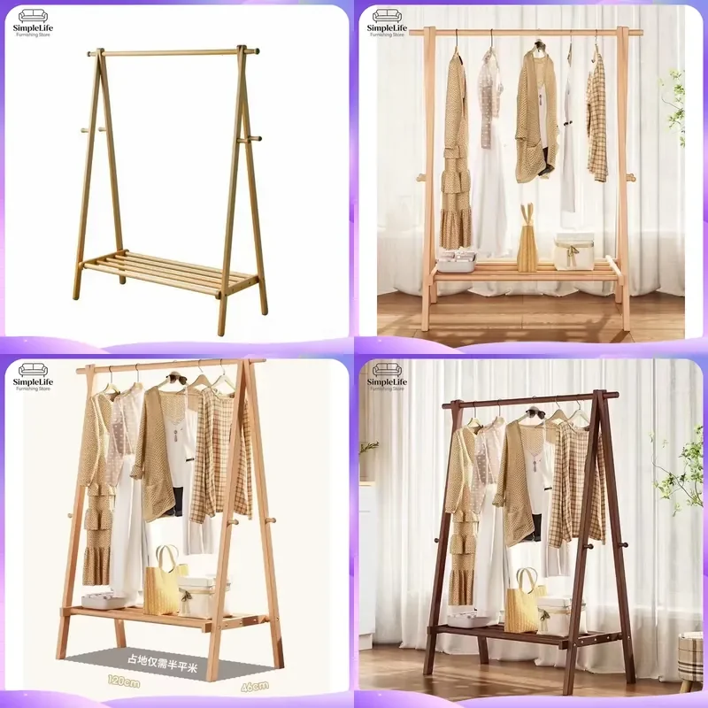 Luxury Wooden Coat Rack Floor Standing Hanger Multifunctional Clothes Organizer Space Saving Home Hotel Lobby Gym Furniture