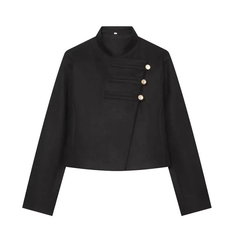 Guobioziy Women's Jacket  New Fall Winter Black Long Sleeve Knot Buttons Napoleon Knight Blazer Minimalist Unique