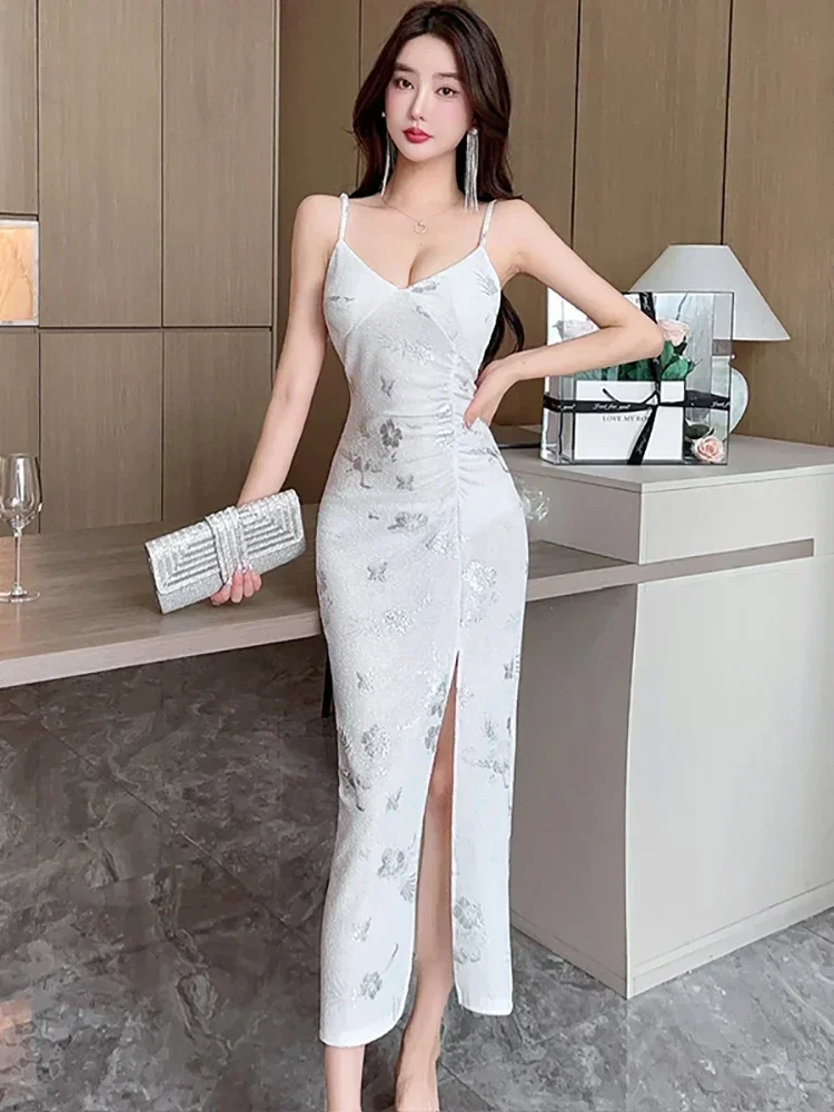 Robe de Rhlongue sexy à col en V pour femmes, vintage coréen, rouge floral, luxe, danse, robe de soirée, tambour élégant, été, nouveau, 2025