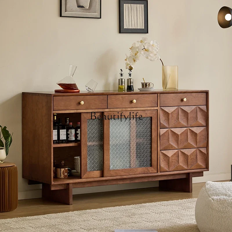 

LFrench retro all solid wood dining side cabinet medieval simple cherry wood living room