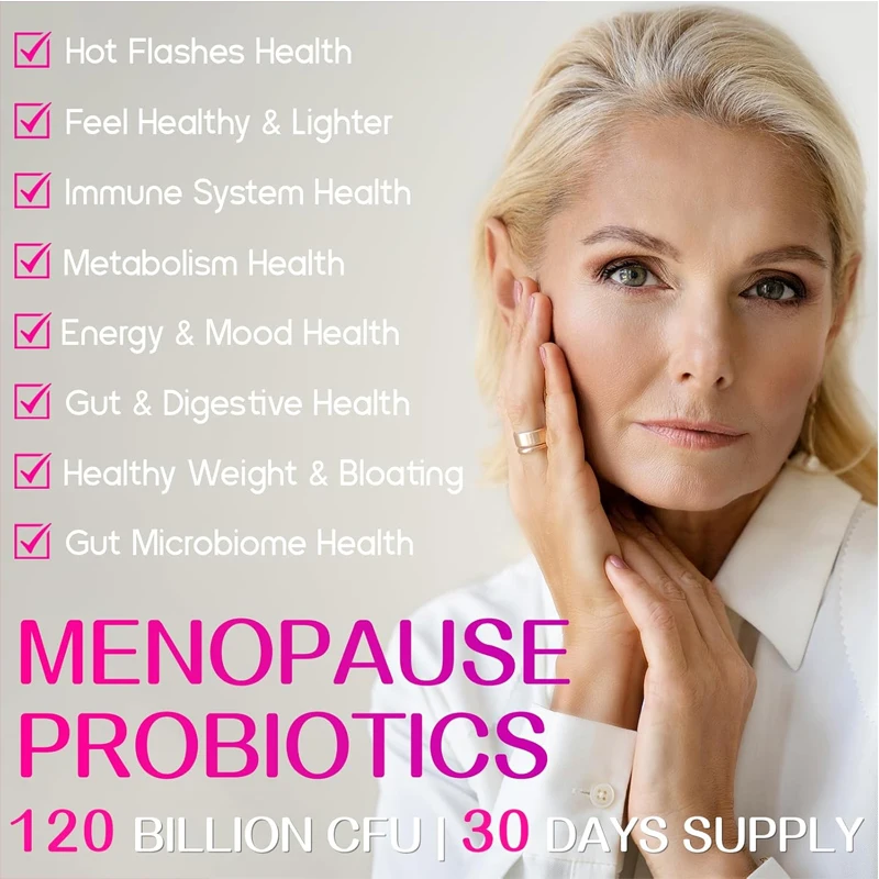 Suplemento Menopausal Feminino, Probióticos de Unidades de Colônia de 120 Bilhões, Complexo de Ervas 13 em 1 -60 Cápsulas