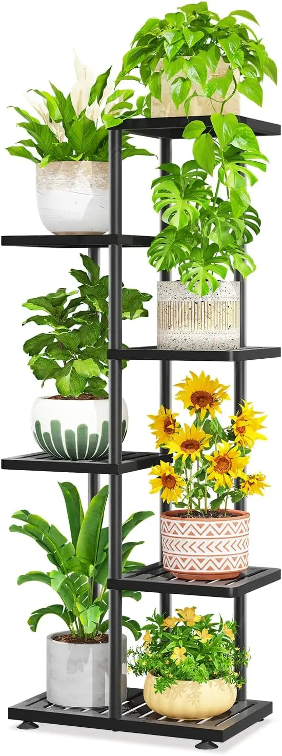 

5-Tier Metal Plant Stand for Indoor Outdoor Use, Heavy Duty Black Flower Holder Rack with Shelves, Weather Resistant