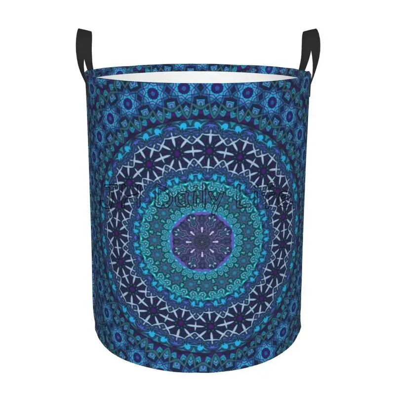 Blue Mandala Laundry Basket Hamper Women Storage Basket Car Toy Organizer Bins for Room Decor Gift Basket for Bedroom Bathroom