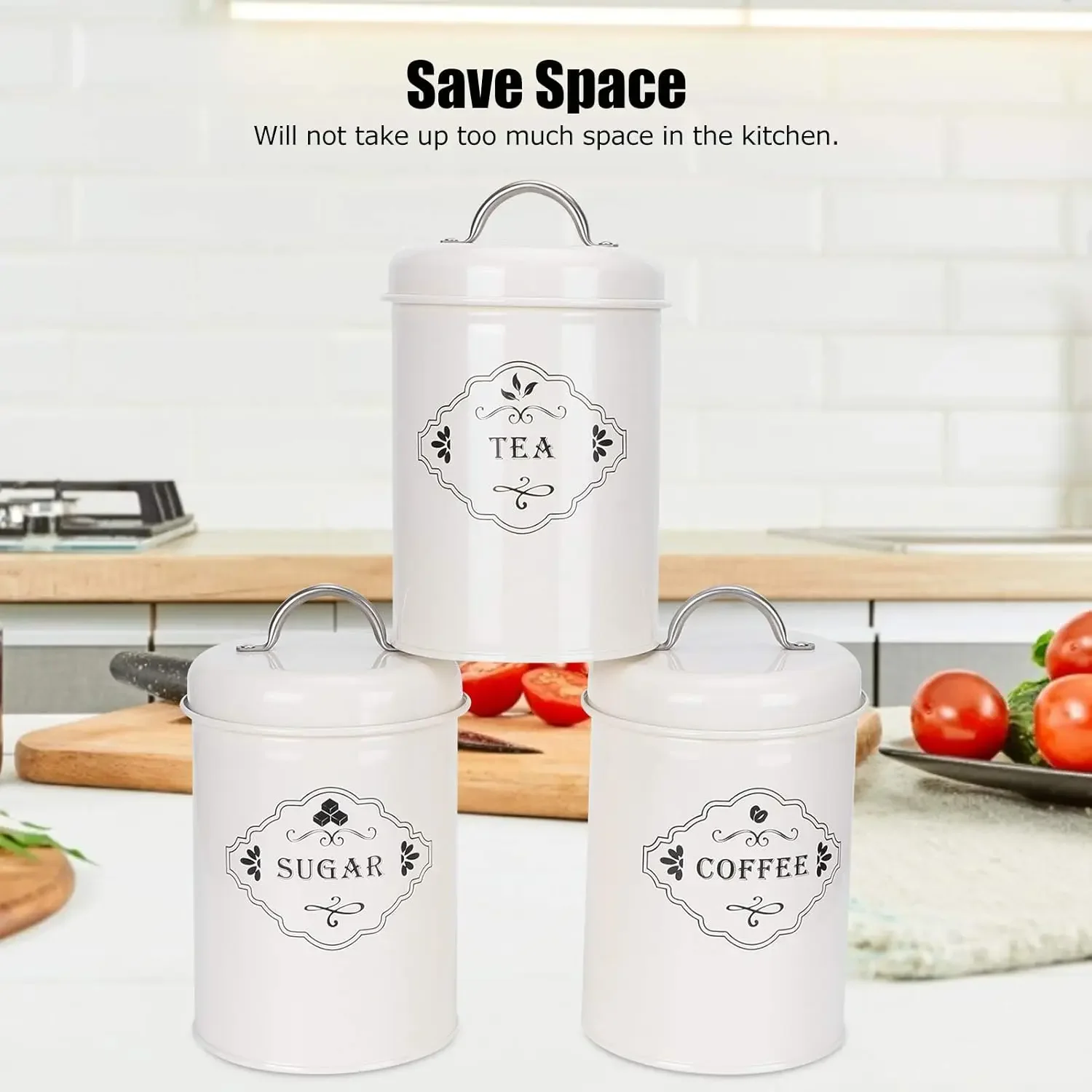 3Pcs Kitchen Canister Sets Storage Jars Sugar Coffee Tea Canister Food Sealed Storage Farmhouse Country Decor Container