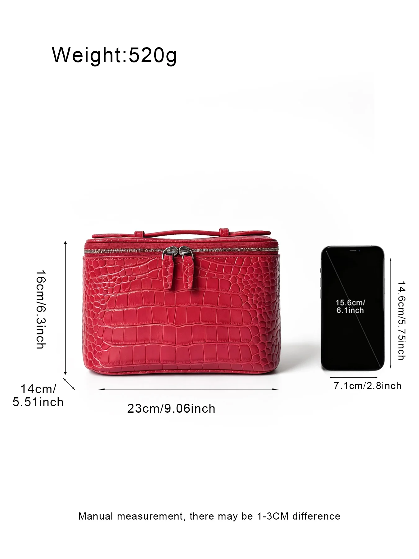 Große Kosmetiktasche aus echtem Leder für Damen, mit Krokodilprägung, als Make-up-Organizer und Reise-Toilettentasche mit integriertem Spiegel, Neu – Detail 3