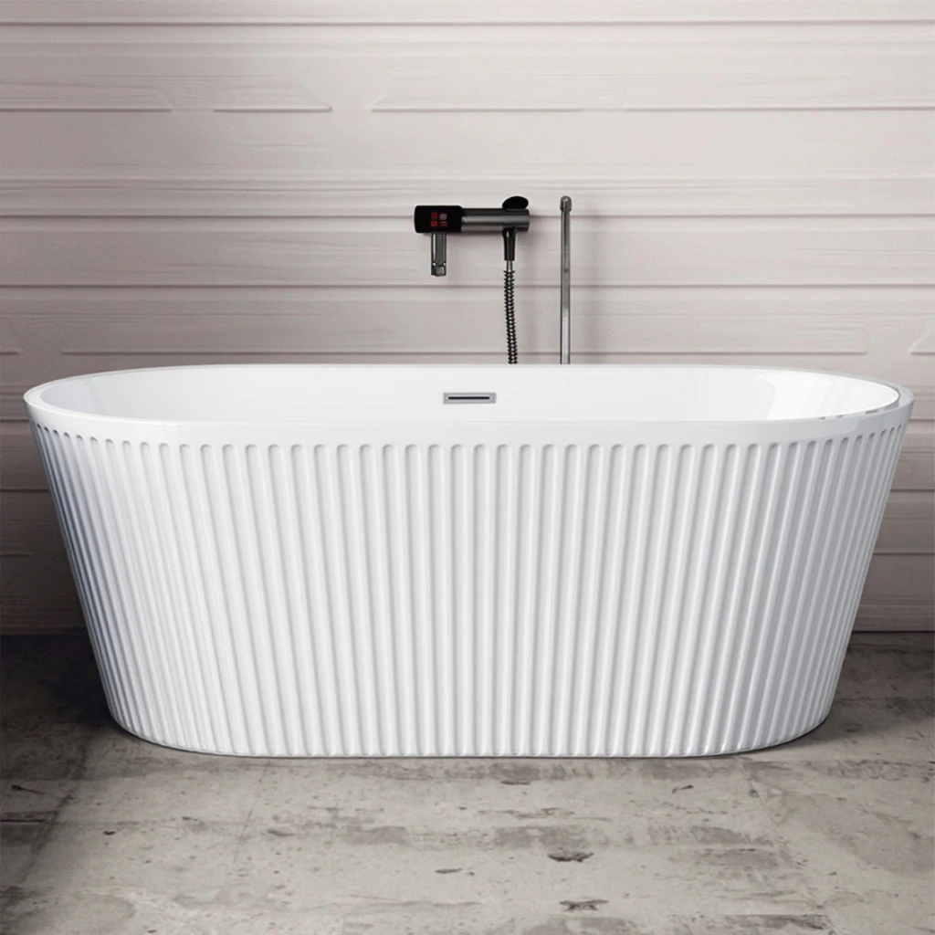 

Elegant Oval Acrylic Freestanding Bathtub with Overflow | Factory Direct, Whirlpool & Soaking Drainer System