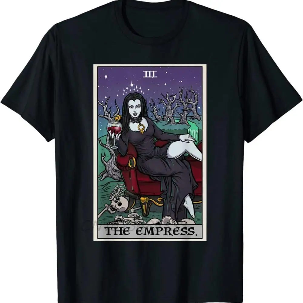 The Empress Tarot Card Halloween Vampire Gothic Horror Witch Men T-shirts The Goddess Persephone Unisex Vintage Cotton Clothing