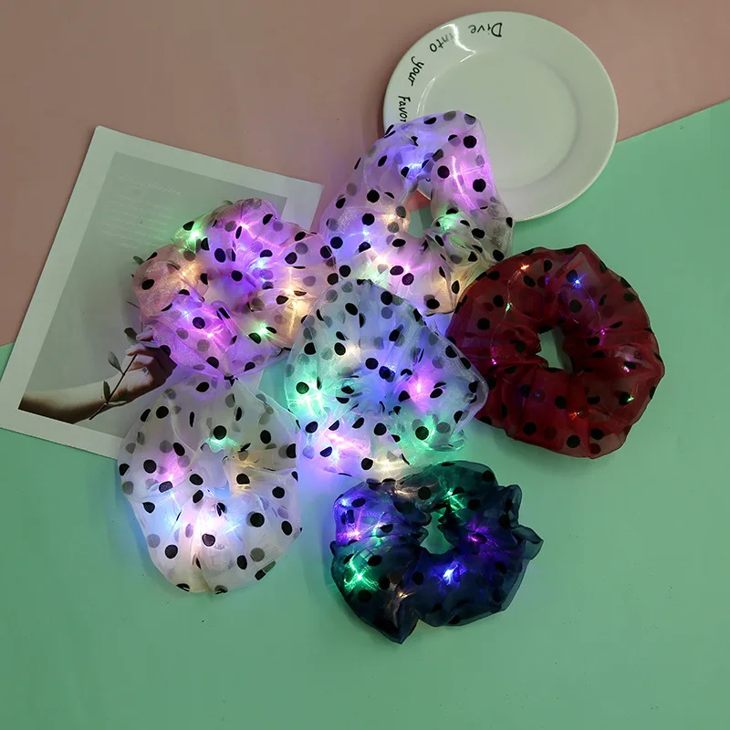 20PCS Girl Women LED Scrunchies Light Up Hair Rope  Ties band Party Glow Birthday Daily Decoration      Wedding Festival