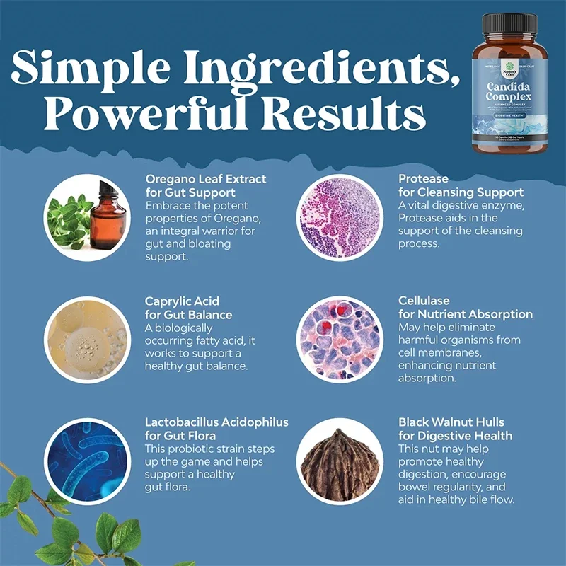 Candida Complex - Probiotics and Digestive Enzymes Natural Ingredients To Support Digestive Health and Intestinal Flora Balance