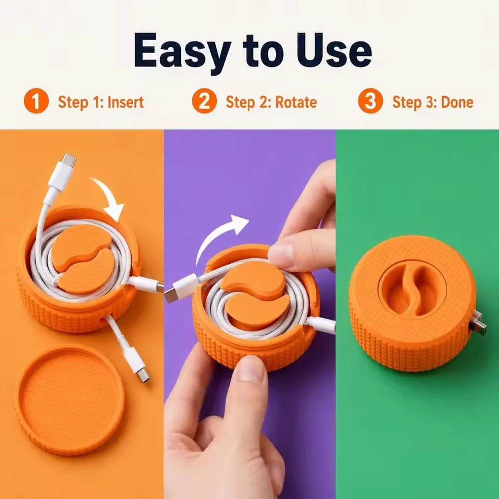 Colorful Silicone Cable Organizer Portable Cord Winder Storage Box Wire Management Holder for Travel Desktop Home Use