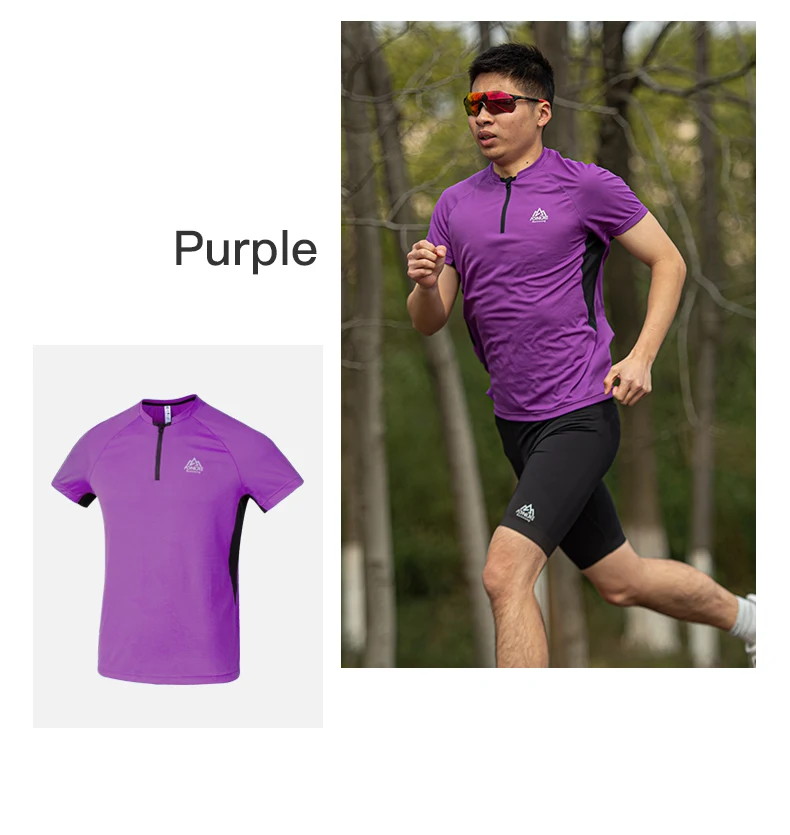 Aonijie fm5158 Mann männlich Sport schnell trocknendes T-Shirt mit Rundhals ausschnitt Reiß verschluss kurze Ärmel atmungsaktive Tops für Fitness-Radfahren – Detail 12
