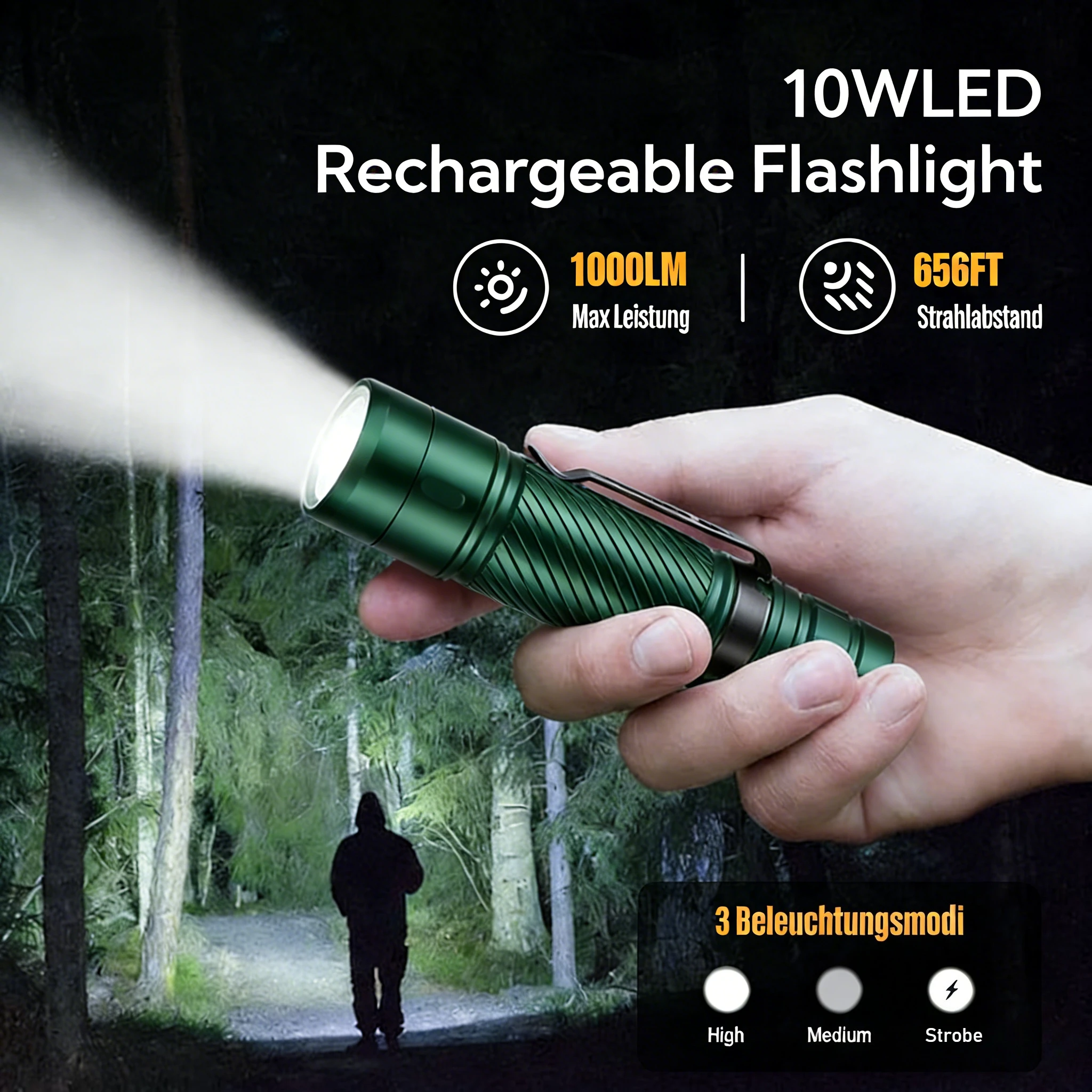 

Powerful 1000LM USB Rechargeable Flashlight XPE Tactical Fixed-focus Flashlight Ultra Bright Aluminum Alloy Handheld Torch