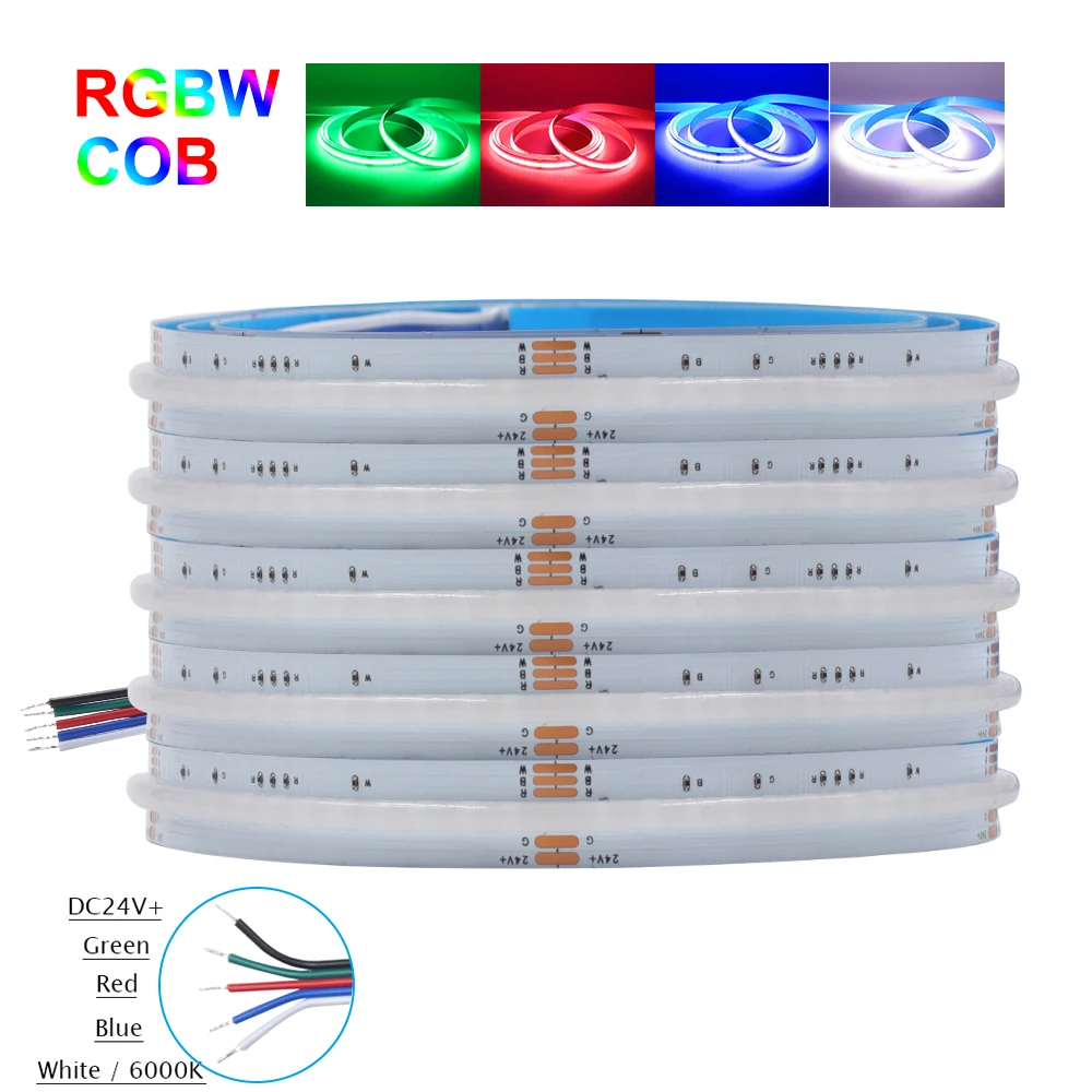 Tira de luces LED RGB RGBW RGBWW COB con Control remoto DC12V/24V, cinta LED COB compatible con Bluetooth, Cinta Lineal COB con Kit de alimentación