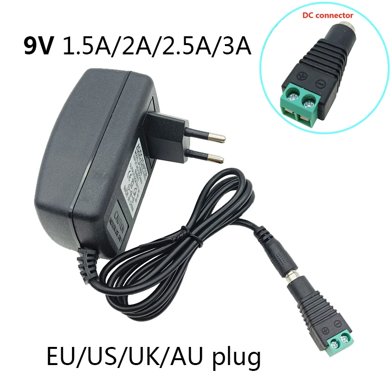 9v DC Power Supply UK 9 Volt 2A 3A 5.5*2.5mm Universal Power Adapter 9V 9V3A 1.5A 2.5A EU US AU Terminals Connector Plug Jack