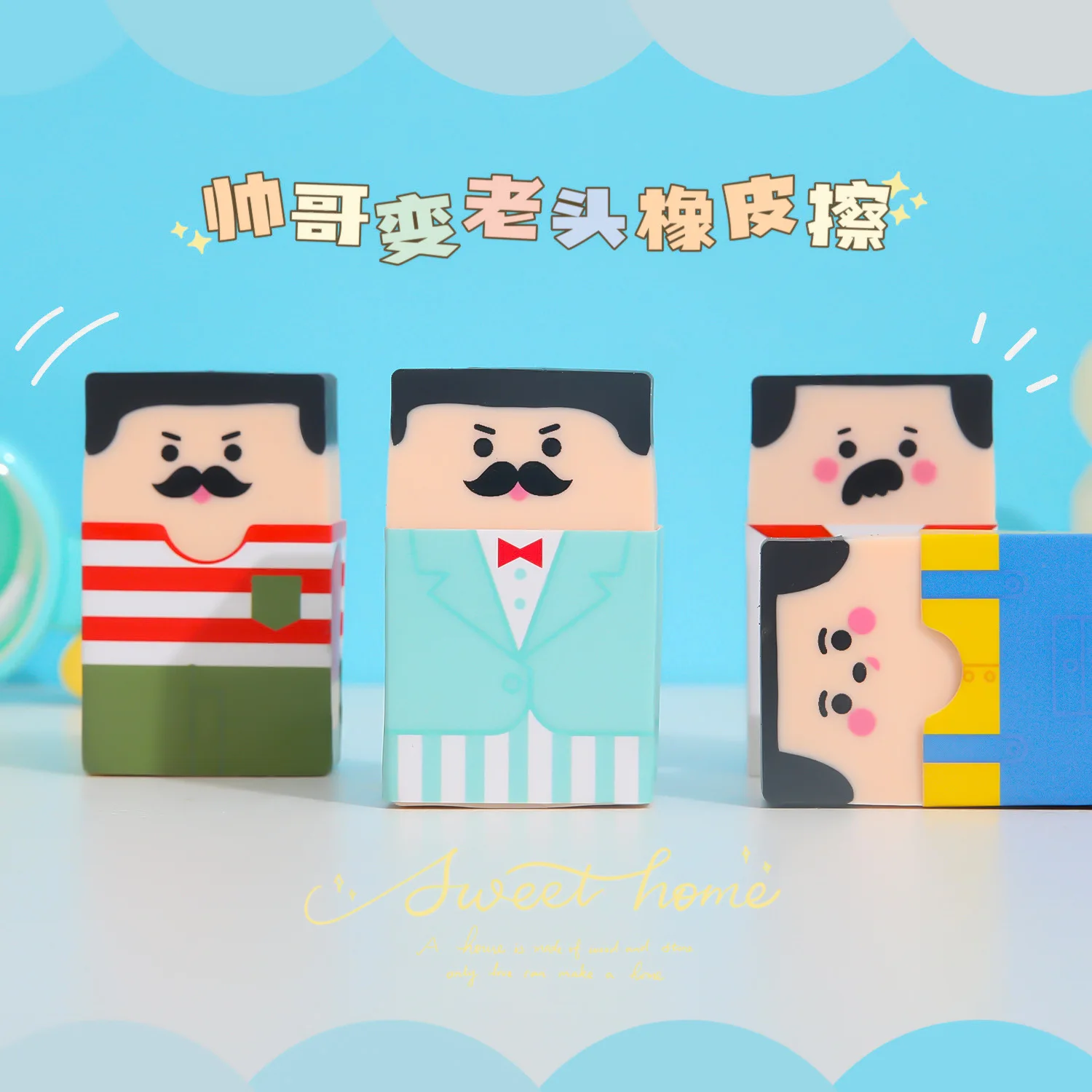 Creative Fun Gradually Bald Men Erasers Stay Up Late Office Workers with Thinning Hair Less and Less Hair Eraser Kid Stationery