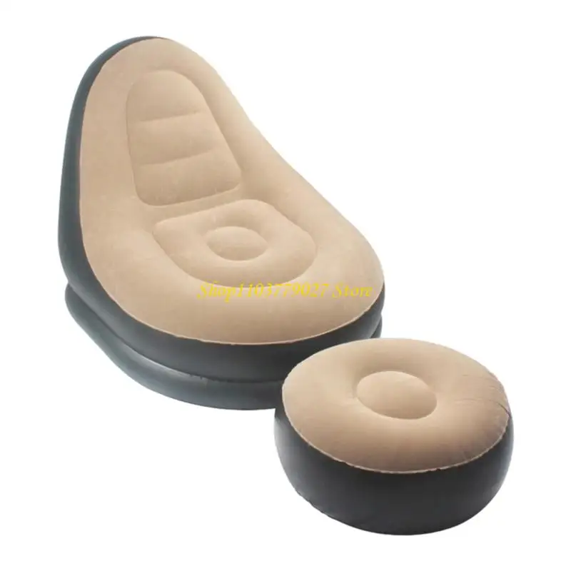C4DF Inflatable Couch for Adults Comfortable Lounge Inflatable Chair with Ottoman Flocking Surfaces Air Chair for Gaming
