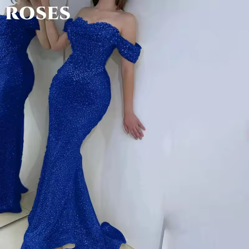 ROSES Pearl Gorgeous Prom Dress Sweetheart Off the Shoulder Hollow Prom Gown with Fishbone Shiny Sequins Formal Gown Customized - Image 8