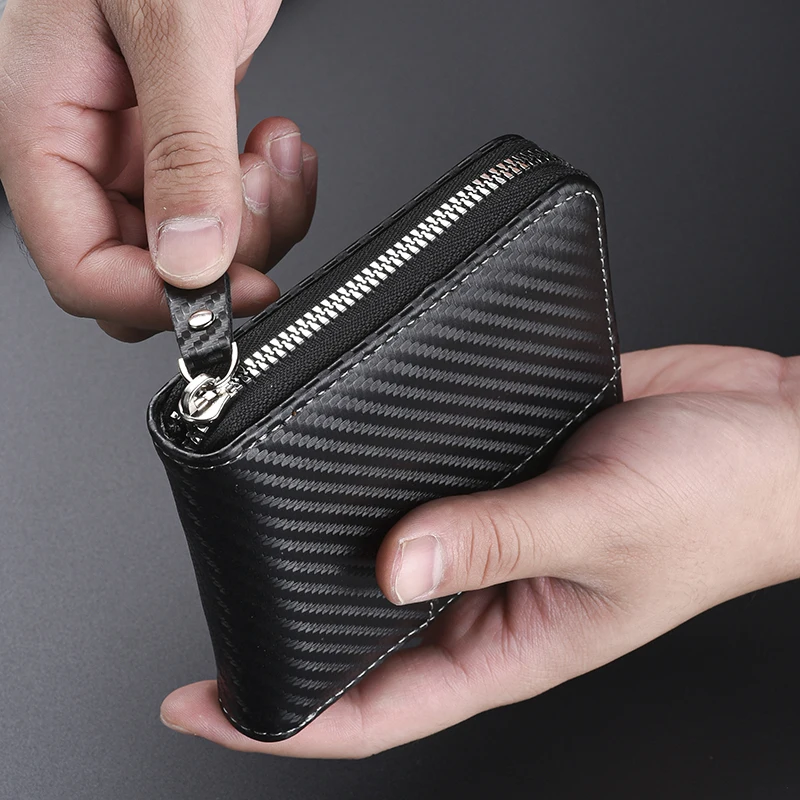 1PC2023 European and American New Men\'s Wallet Short Carbon Fiber Horizontal 30% Fold Youth Casual Leather Clip Multi functional