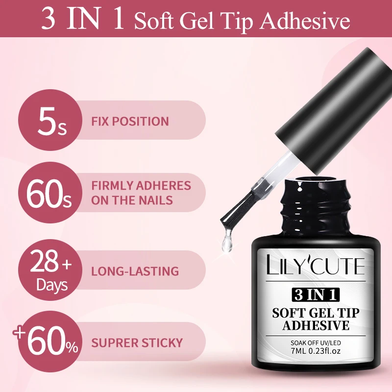 LILYCUTE 7ML Strong Soft Nail Tips Gel Glue Easy Stick Press On False Nails Solid Sticker Adhesive For Nail Extension Function