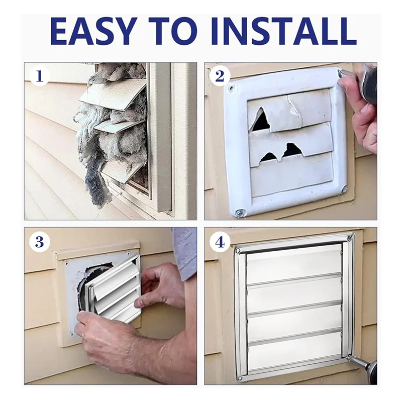 金属メッシュスクリーン付き金属乾燥機ベントカバー、屋外ステンレス鋼ルーバーベントカバー、簡単に取り付け可能-[A002]