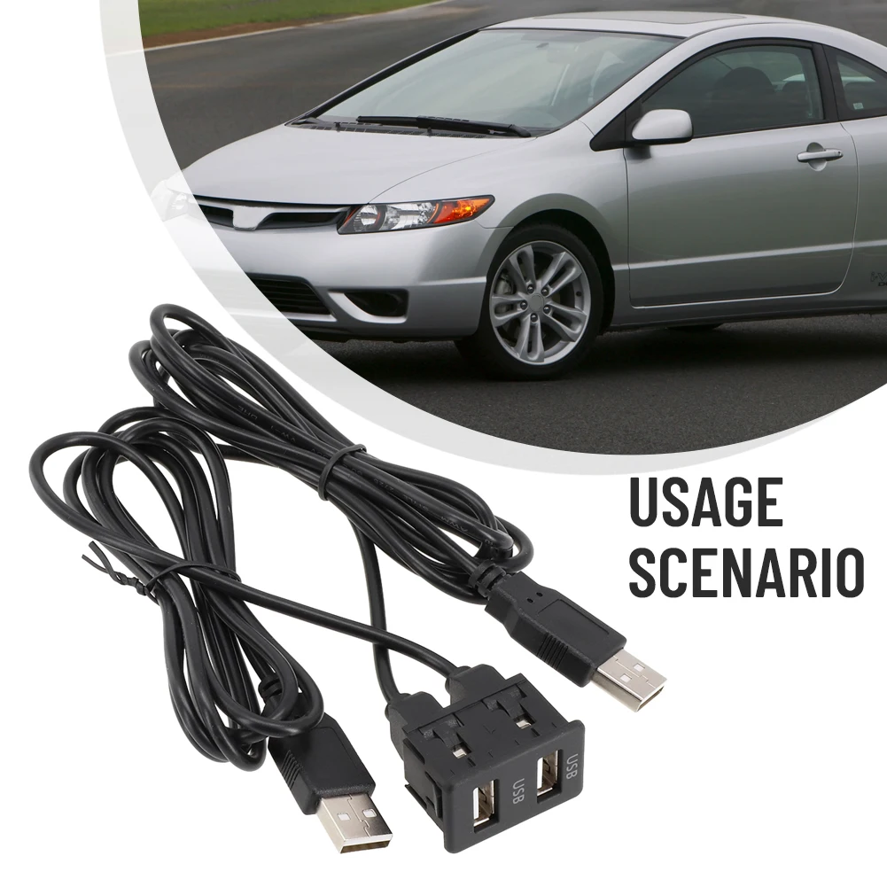 

1x 150CM AUX USB USB A-Type Cable Car Dash Correct Connector Dual USB Extension Adapter Port Panel High Quality