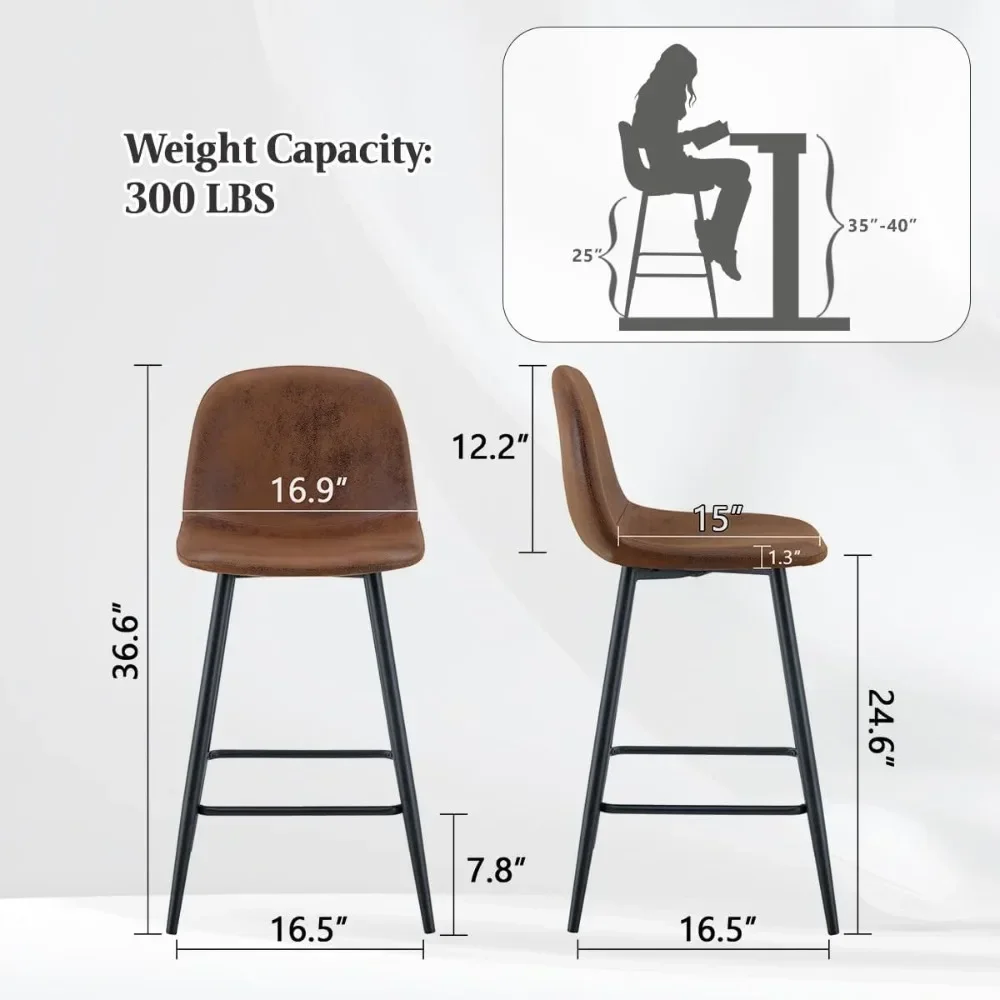 مجموعة من 4 مقاعد بارتفاع منضدة بنية مع مسند للقدمين خلفي ومعدني مقاس 24.6 بوصة وكراسي جزيرة المطبخ الحديثة