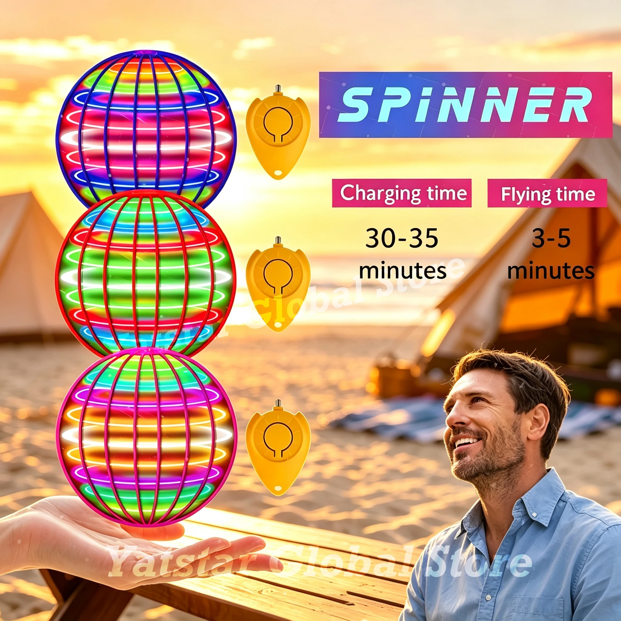 New Hot LED Magic Flying Ball Boomerang Spinner Auto Return Light Up Stress Relief Toy Adults Teens Beach Camping Party Fun Gift
