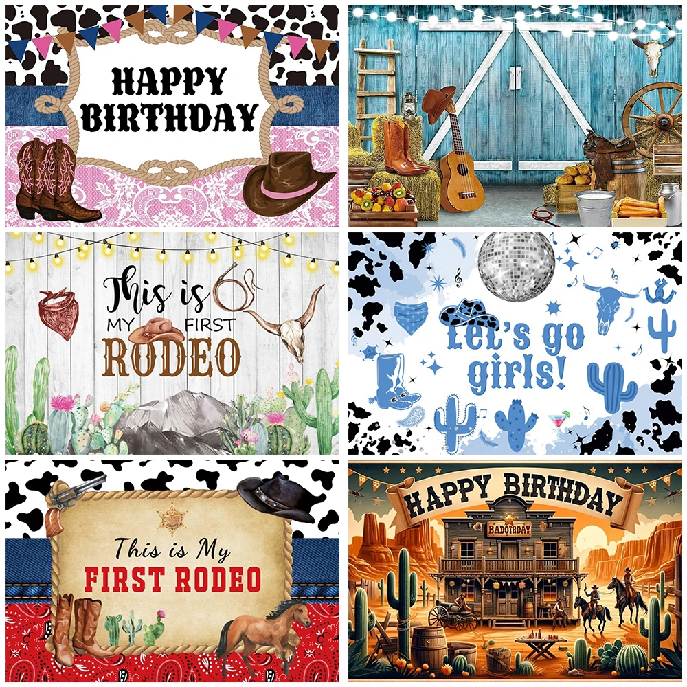 

Western Desert Cowboy Horse Cactus Farm Birthday Party Vinyl Background Baby Shower Decoration Photography Studio Props Supplies