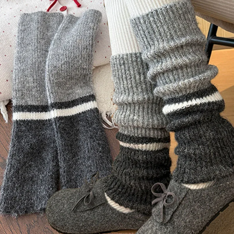 

Winter Warm Thickened Leg Warmers New Solid Color Knitted Middle Tube Socks Fashion Harajuku Cashmere Hosiery Women Stockings