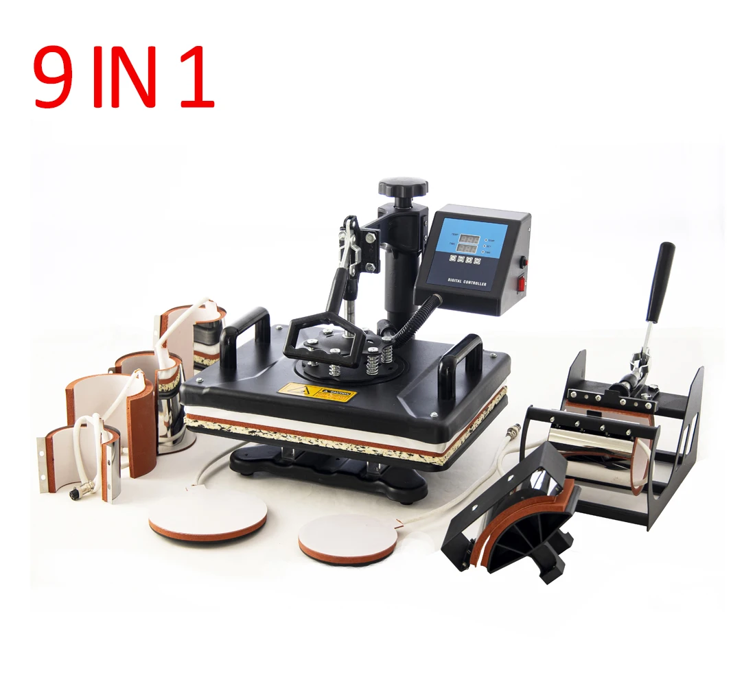 Cheap 30*38CM 9 in 1 Combo Heat Press Machine Sublimation Printer 2D Heat Transfer Machine for Cap Mug Plate Tshirts CE Approved