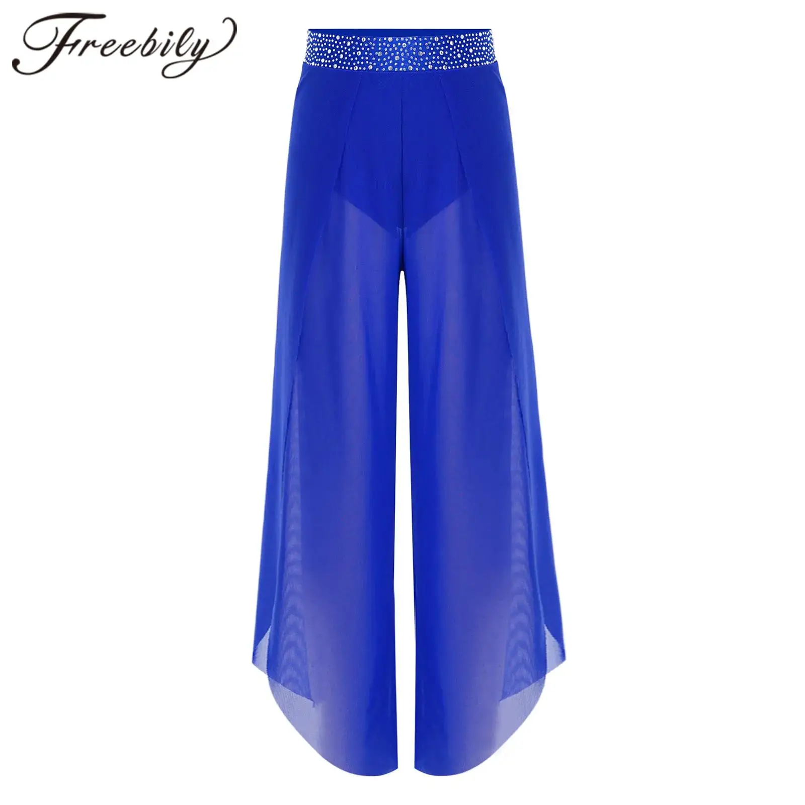 Children's Side Split Mesh Pants Dancewear Trousers Kids Girls Pants Lyrical Dance Costume Stage Performance Modern Dancewear