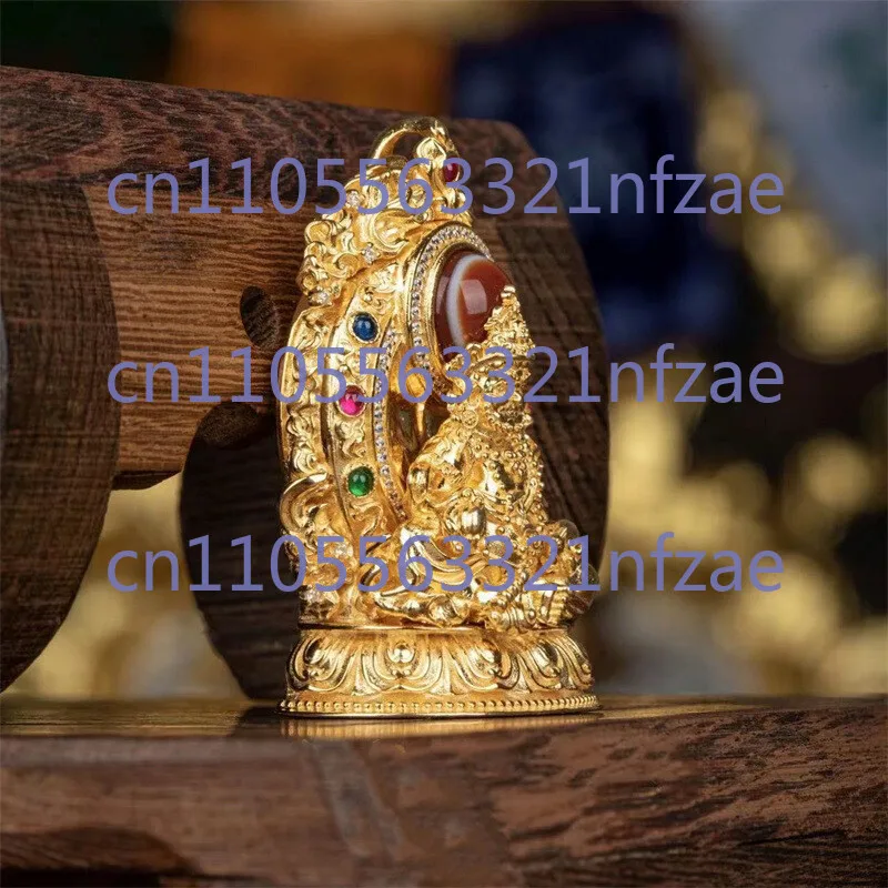 Tybetański buddyzm Miedziany Kamień Szlachetny Żółty Jambhala Bóg Bogactwa Budda Wisiorek Amulet