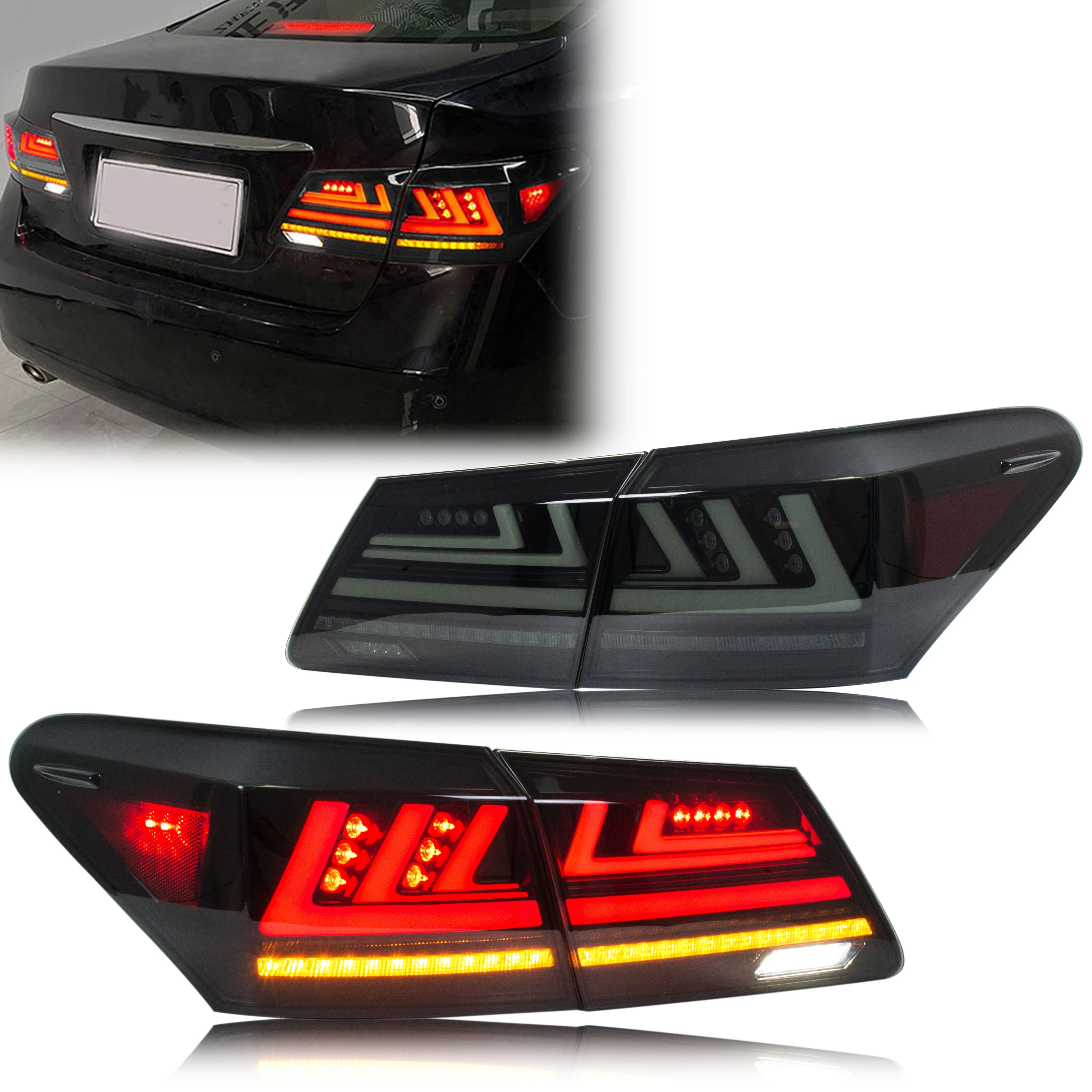 

LED Tail Lights for Lexus ES350 2007-2012 Sequential Turn Signal Dynamic Animation Black Rear Lamps Assembly