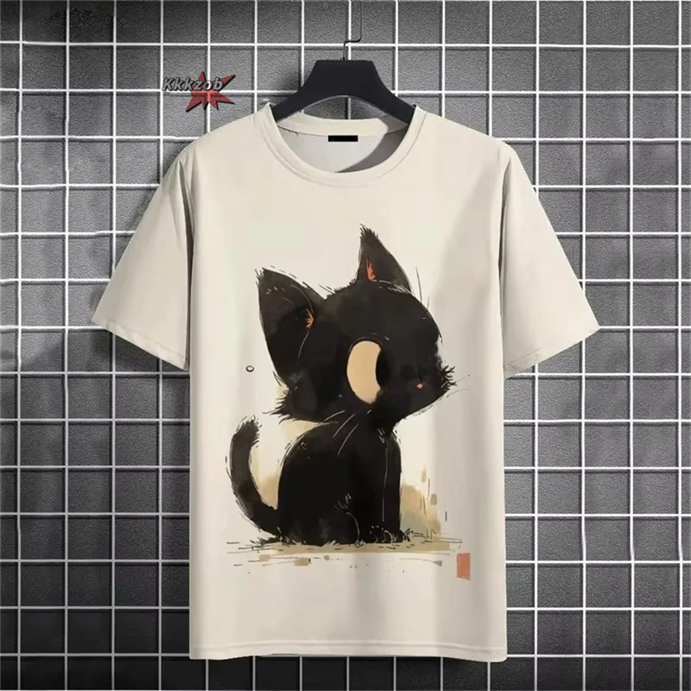 Japanese Ukiyo-E Cute Cat Pattern Round Neck Men's Short Sleeved Daily Oversized T-Shirt Harajuku Y2k T-Shirt T-Shirt Men Top image 5