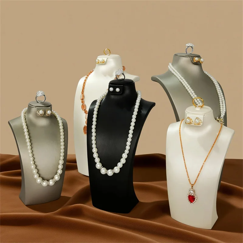 

Luxury PU Leather Jewelry Bust Display Stand - High-end Ring Earrings Necklace Mannequin for Retail Store & Jewelry Shop Display