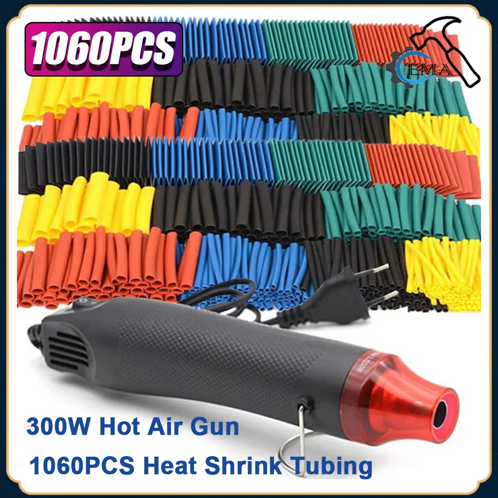 2:1 Shrinkable Wire Shrinking Wrap Tubing Wire Connect Cover Protection with 300W Hot Air Gun 127-10600pcs Heat Shrink Tube